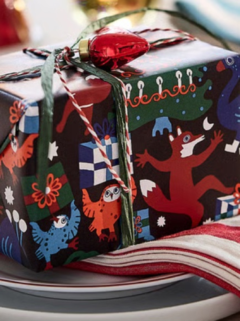 Holiday Gift Wrap Set with Red Accents